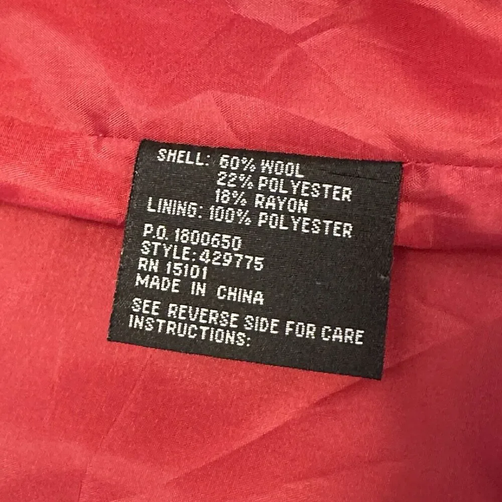 1 Madison‎ Women Large Pea Coat Wool Blend Button Down Red Missing Hood